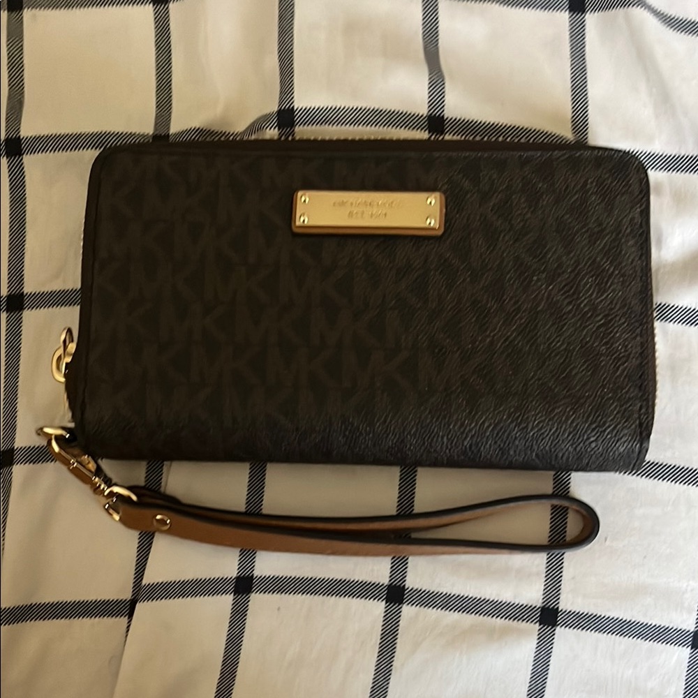 Michael Kors Dark Brown Wristlet with Gold Accents